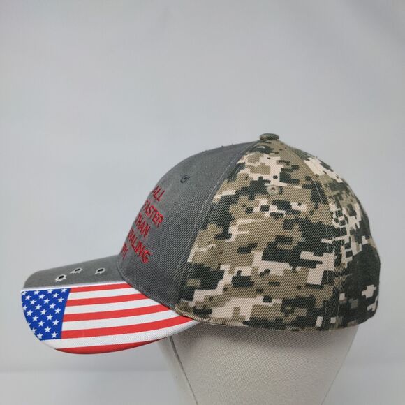 All Faster Than Dialing 911 USA Flag Strapback Hat Camouflage OSFM Patriotic - Picture 3 of 8